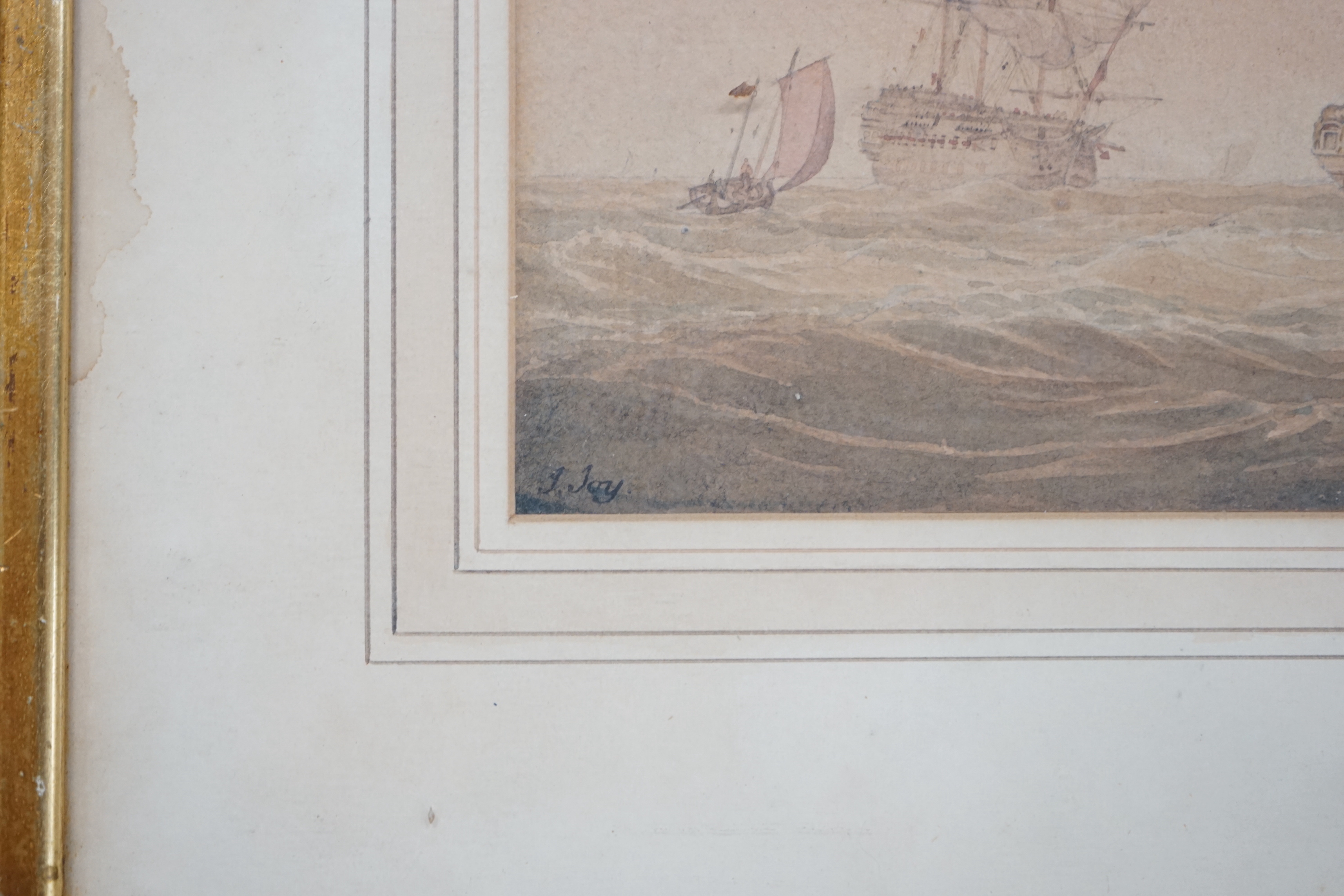 John Cantiloe Joy (1806-1866), watercolour, Shipping at sea, signed, 21 x 29cm